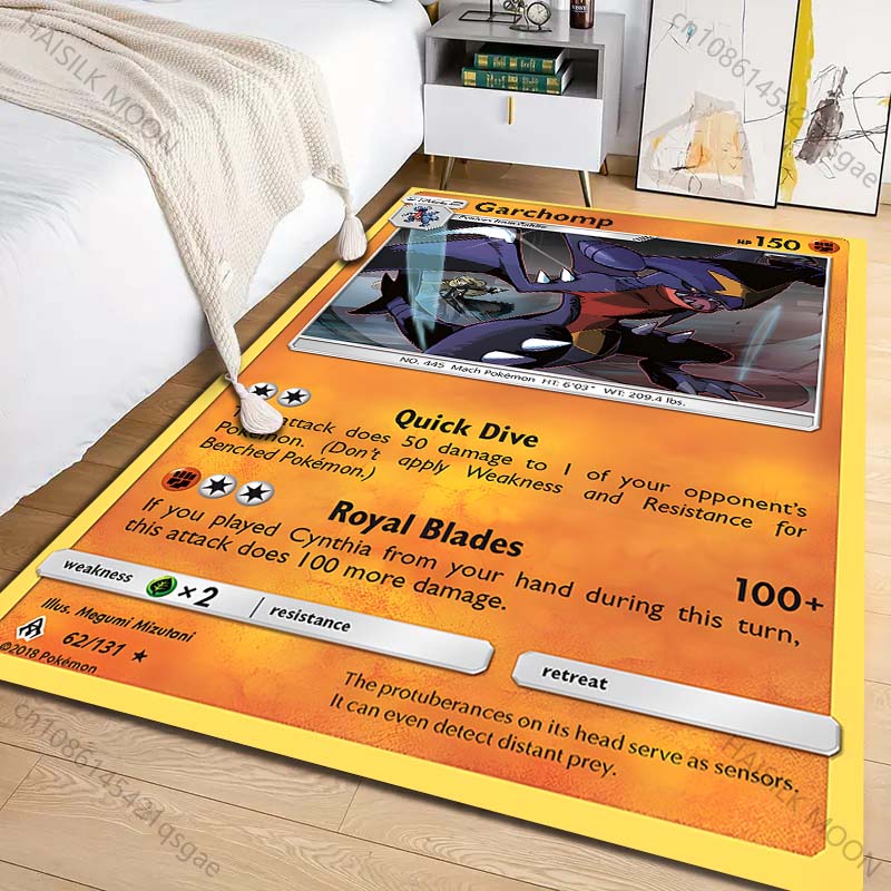 Wiele rozmiarów Dywan z nadrukiem karty Pokémon Garchomp do salonu, sypialni, pokoju dziecięcego, wystroju domu, dywanik obszarowy, narzuta na sofę, przedpokój, mata do zabawy