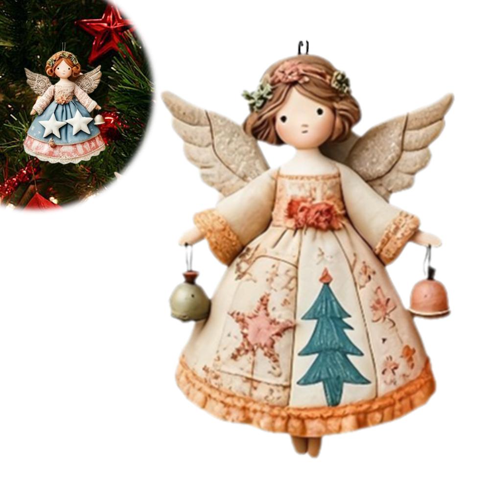 Wooden Christmas Angel Pendant Handcrafted Holiday Gift for Tree Decor Peace Symbol Lightweight Portable Festive Ornament