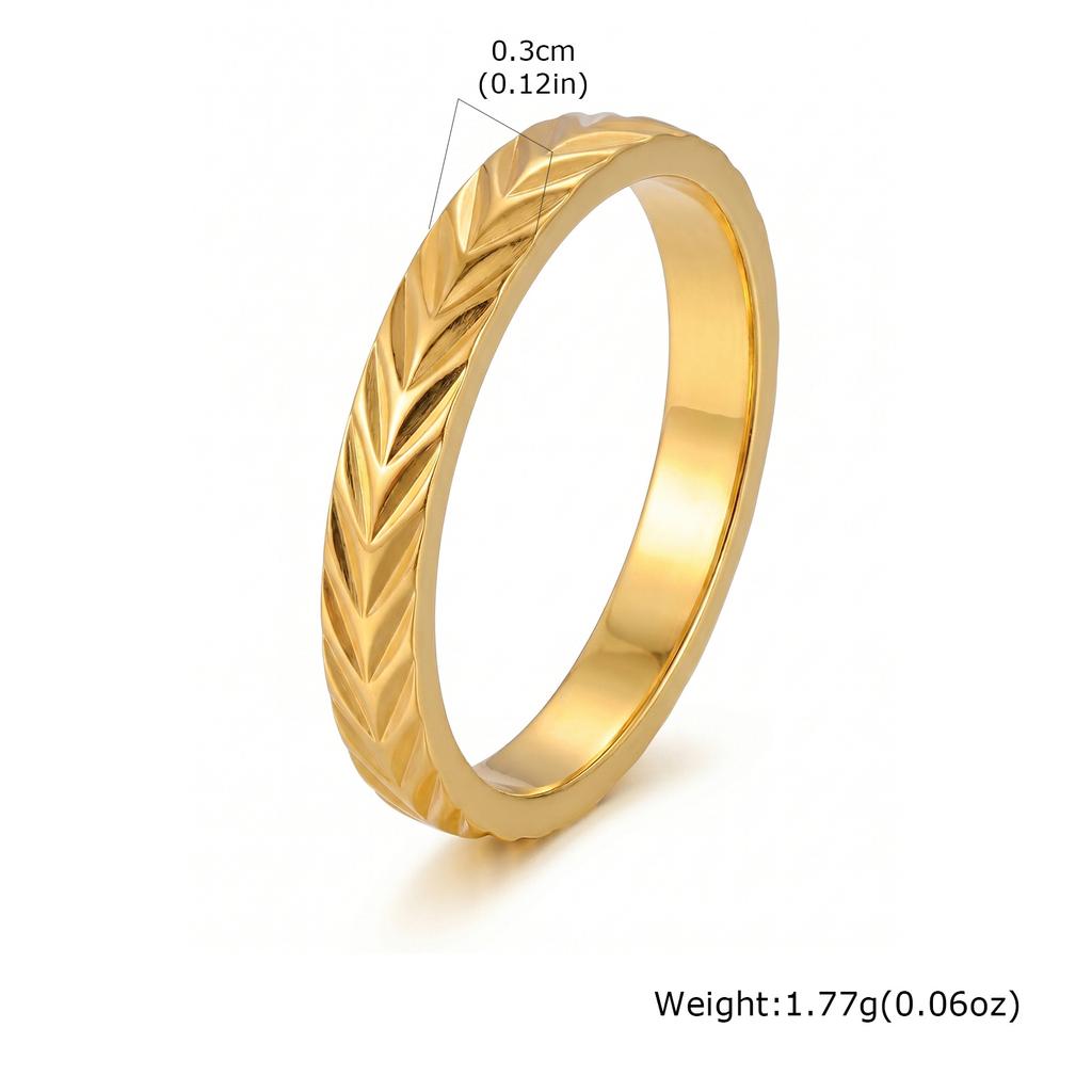 Trendy Chevron Herringbone Ring for Women Men, 18K Gold Plated Stainless Steel Stackable Band, Waterproof Tarnish Free