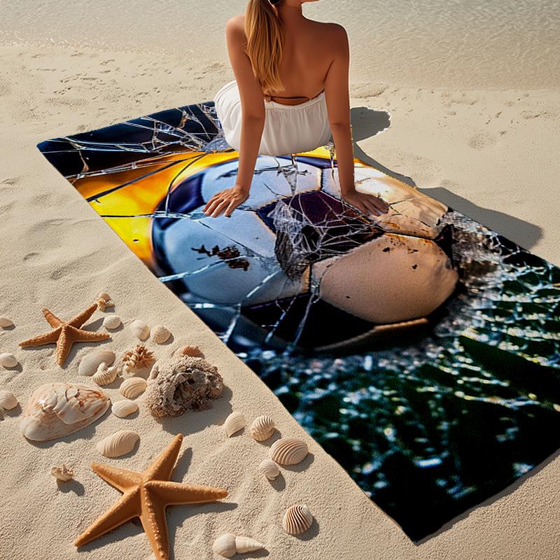 Flaming Soccer Ball Beach Towel, Super Soft Microfiber, Gift for Her/Him, Birthday, for Pool, Beach, Travel, Home Decor Fan Gifts