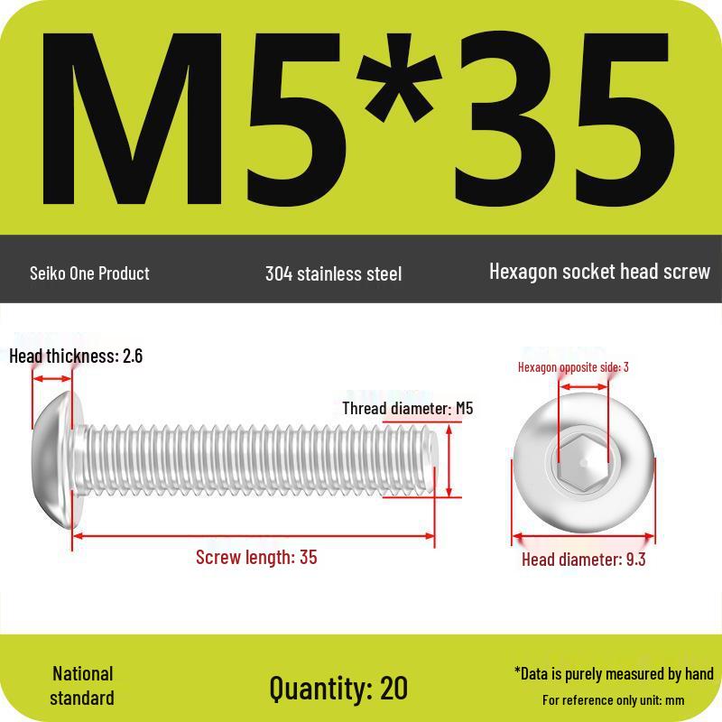 304 Stainless Steel Pan, Half, and Round Head Hexagon Screws (M2-M12)