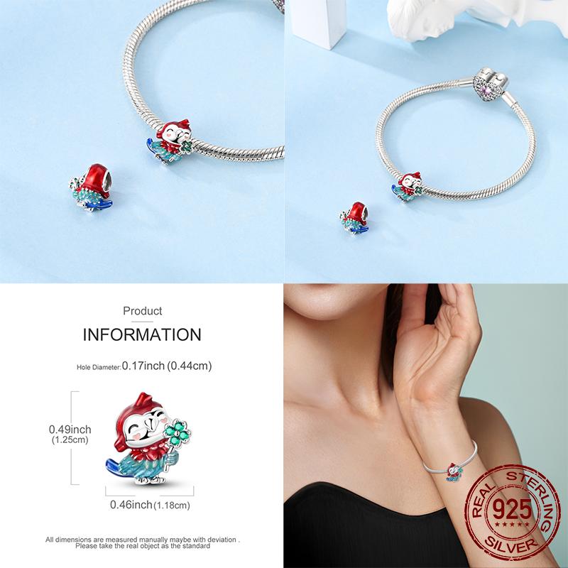 Colorful Butterfly Dangle Charms Copper Parrot Ladybug Beads For Women Fit Original Bracelets Diy Jewelry