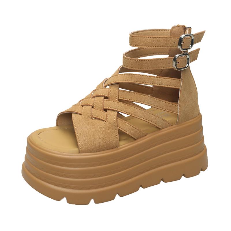 

Модные 8 см Летние сандалии на танкетке Кроссовки Новые женские Пляжные шлепанцы На высокой платформе Повседневные сандалии на молнии Дышащие тапочки для ходьбы 34 коричневый