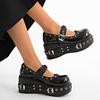 Punk Platform Mary Jane Shoe for Women Black Patent Leather Wedge Heel Loafers Woman Thick Sole Rivet Buckle Gothic Lolita Shoes