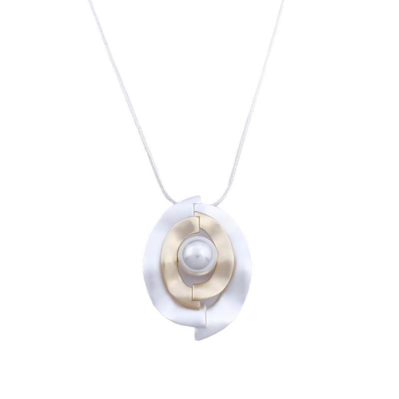 New dumb hollow geometric round long pendant, women's creative exaggeration irregular round long necklace
