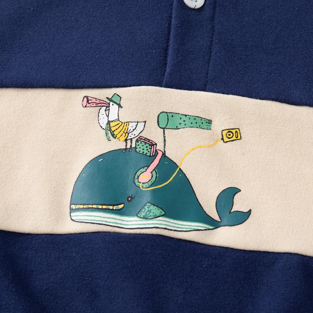 Marineblauer Walprint, neuer Jungen-Pullover mit Kragen, lässiger Kinder-Pullover ohne Kapuze mit Kragen