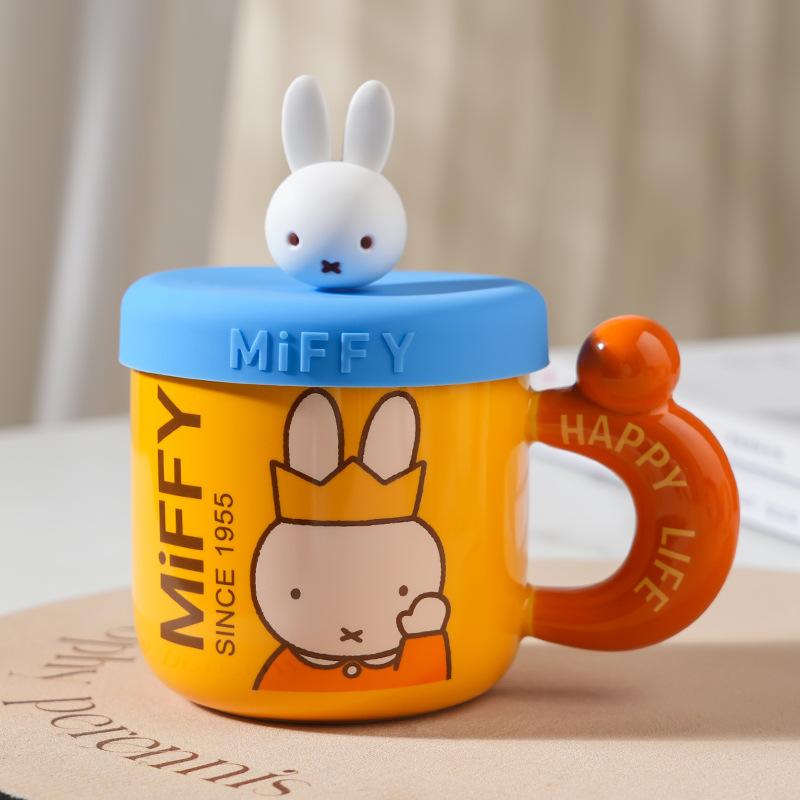 High Value Cartoon Miffy Ceramic Cup with Lid for Home Cute Couple Water Cup Gift Box Creative Souvenir Mug