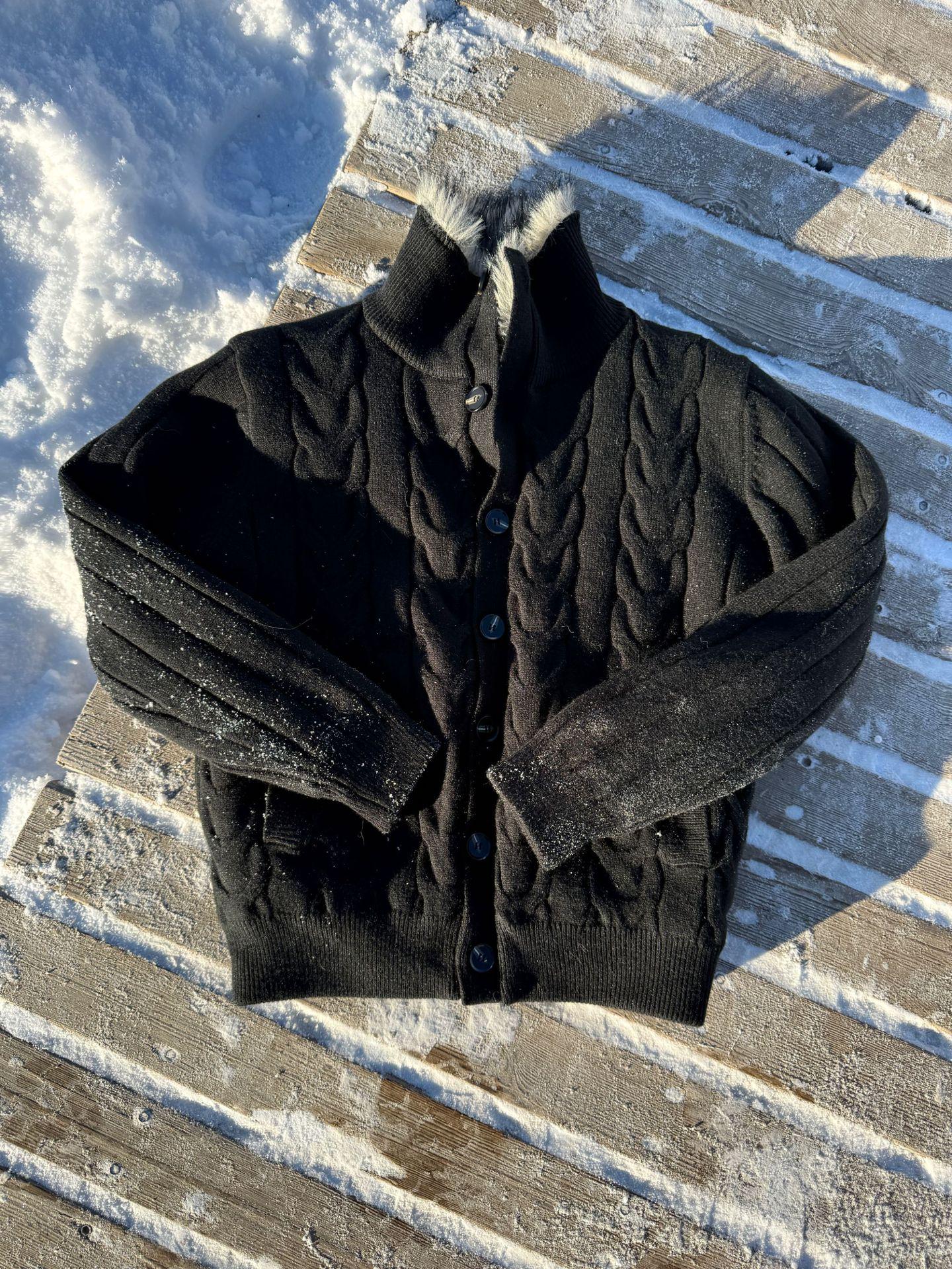 EME Yisheng Yi Свитер с косами и изображением орла - Кардиган на молнии с воротником-стойкой, Американский ретро-стиль Double Extra Large чёрный