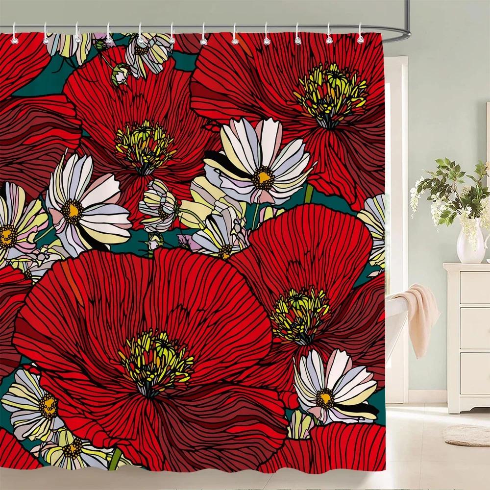 Watercolor Flowers Floral Shower Curtains Pastoral Spring Greenery Plants Home Decor for Bathroom Polyester Fabric Bath Curtain