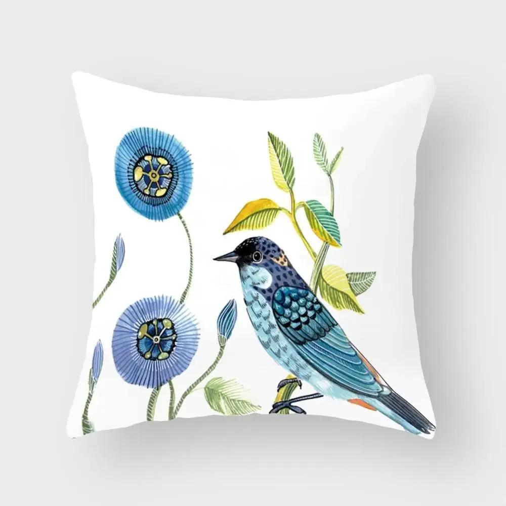 New Cute Animal Bird Flower Pillow Case Sofa Bedroom Living Room Seat Car Cushion Cover Home Decoration Pillowcase 45*45Cm