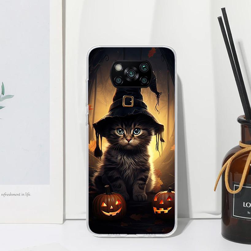 Black Kitten Halloween Pumpkin Phone Case For Xiaomi Poco X7 X6 X5 M7 M8 Pro F7 Ultra Redmi 15C 15 13C 13 12C 12 10 10C 10A Art