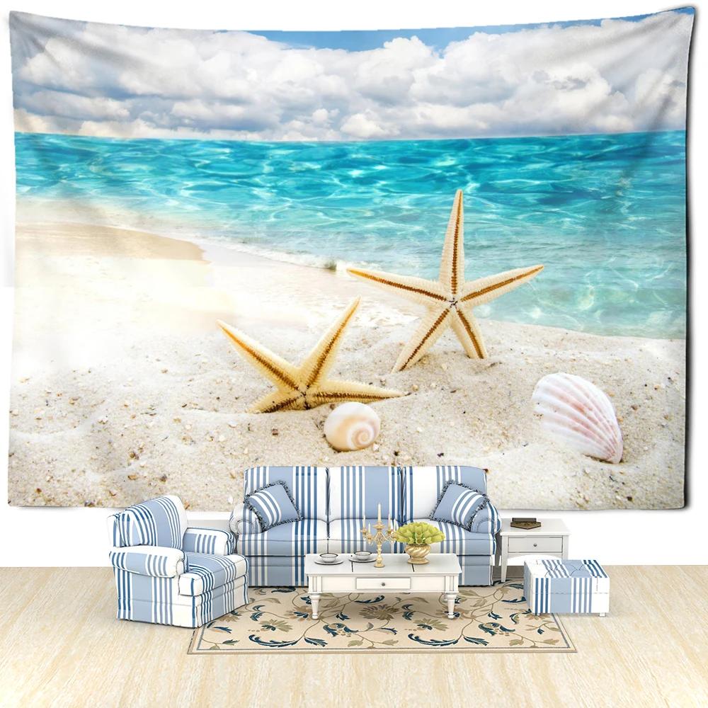 

Beach Starfish Scenery Tapestry Wall Hanging Natural Minimalist Art Bohemian Hippie Bedroom Living Room Home Decor 74x94cm(29x37in)