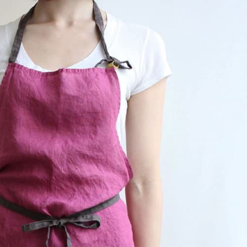 Lino e Lina Manon A266 Magenta Full Apron, Perfect for Kitchen, Men's and Women's, Solid Linen, Simple, Long Length