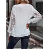 Tops Splicing Lace Sleeve Pullover Casual Long Sleeve Solid Color Loose Bottom T Shirt Women
