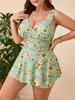 2026 European American Plus Size Digital Print Slimming Split Skirt Swimsuit for Women