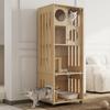 Cat Villa, Cat Enclosure, Cat Furniture, Large Chinchilla Cage, Glass Cat House with Wheels, with Key, with Cat Flap, Natural Wood Color, 60x50x156cm