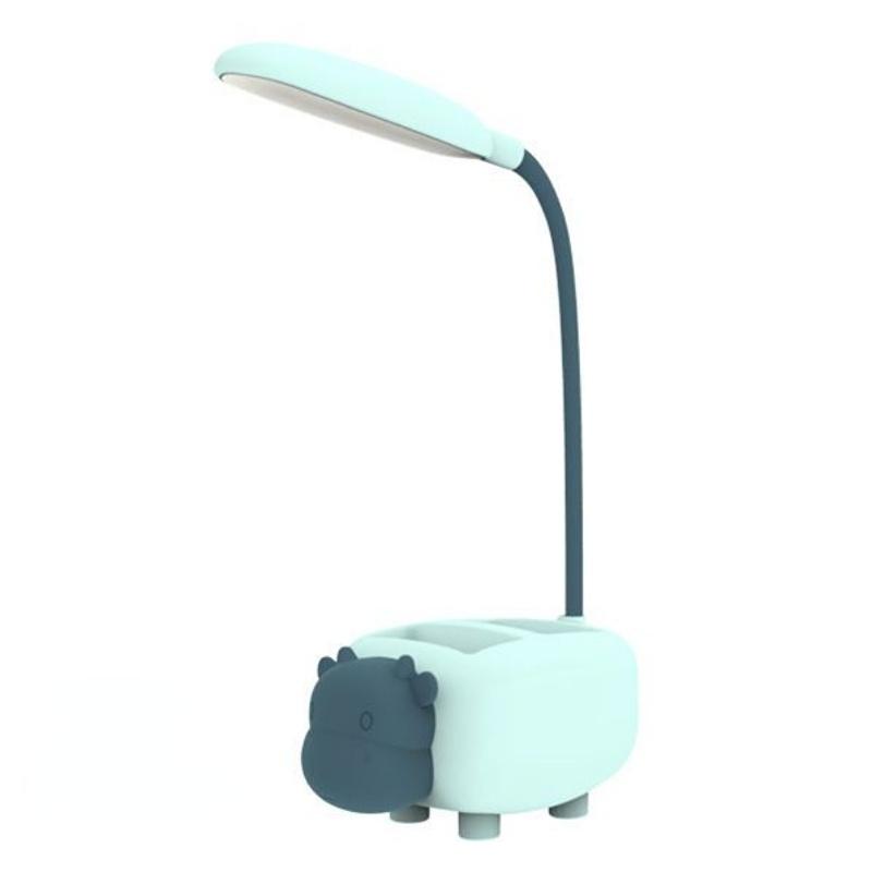 Studie Kleine Schreibtischlampe USB Wiederaufladbare Nachttischlampe Wohnheim Lese-Nachtlicht mit Stifthalter Cartoon Schreibtischlampe