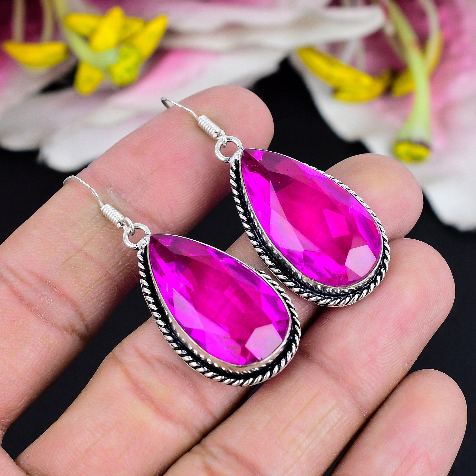 

Pink Rubillite Gemstone Handmade 925 Sterling Silver Jewelry Earring 1.97 KG-1784