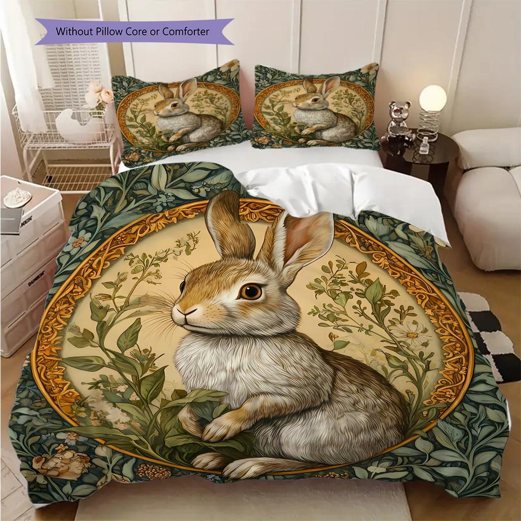 Medieval William Morris Rabbit Design bedding, duvet cover, pillowcase, home decoration, birthday gift (1 * duvet cover+2 * pillowcase, coreless)