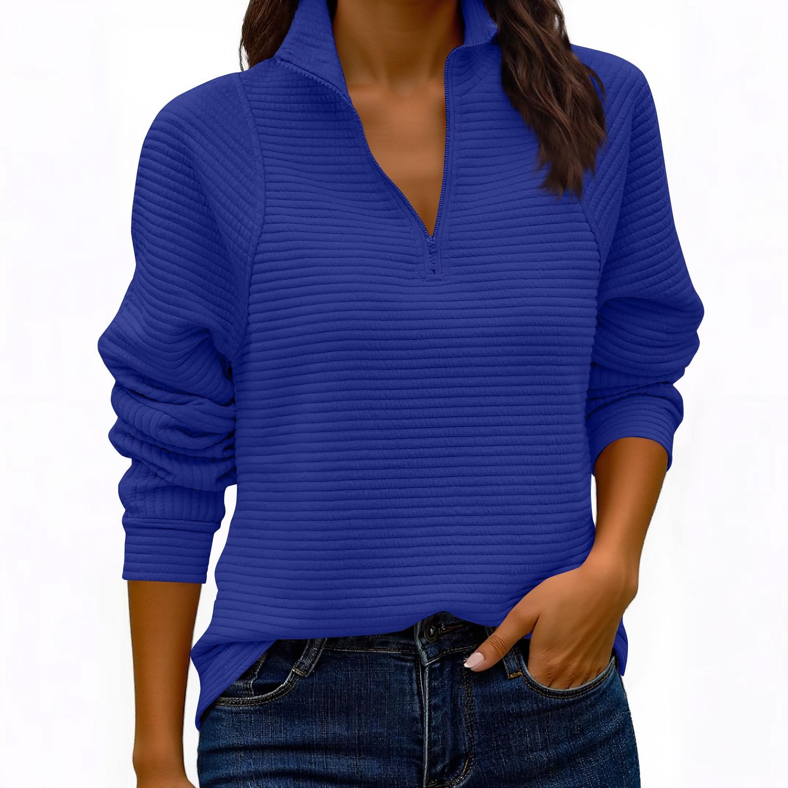 Женский модный однотонный трикотажный свитшот с воротником-стойкой L синий