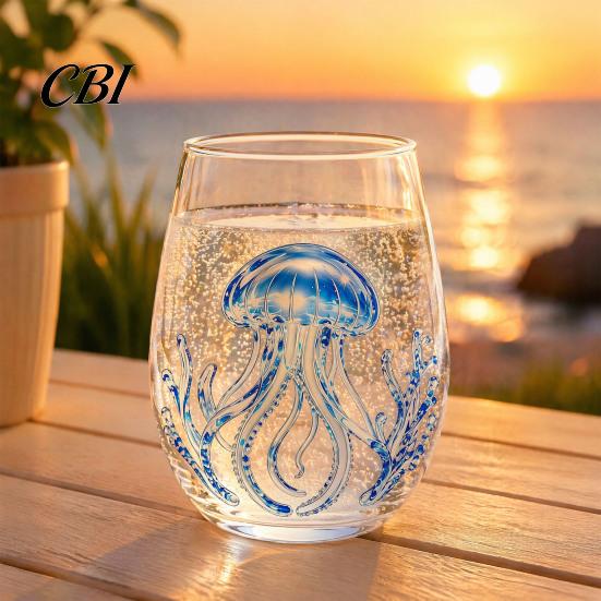 Elegant Celebration Glass Gift Marine Animal Theme Clear Tumbler, Handcrafted Painted Glassware, Handmade Borosilicate Glassware Creative Unique