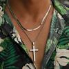 2pcs Punk Cross Necklace for Men BoysStainless Steel Stacked Chain Necklace,Male Sweater Chain Gift