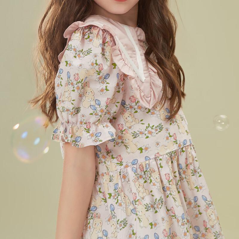 Little Tiger·Patty Girls' Sweet Rabbit Floral Puff Sleeve Summer Dress