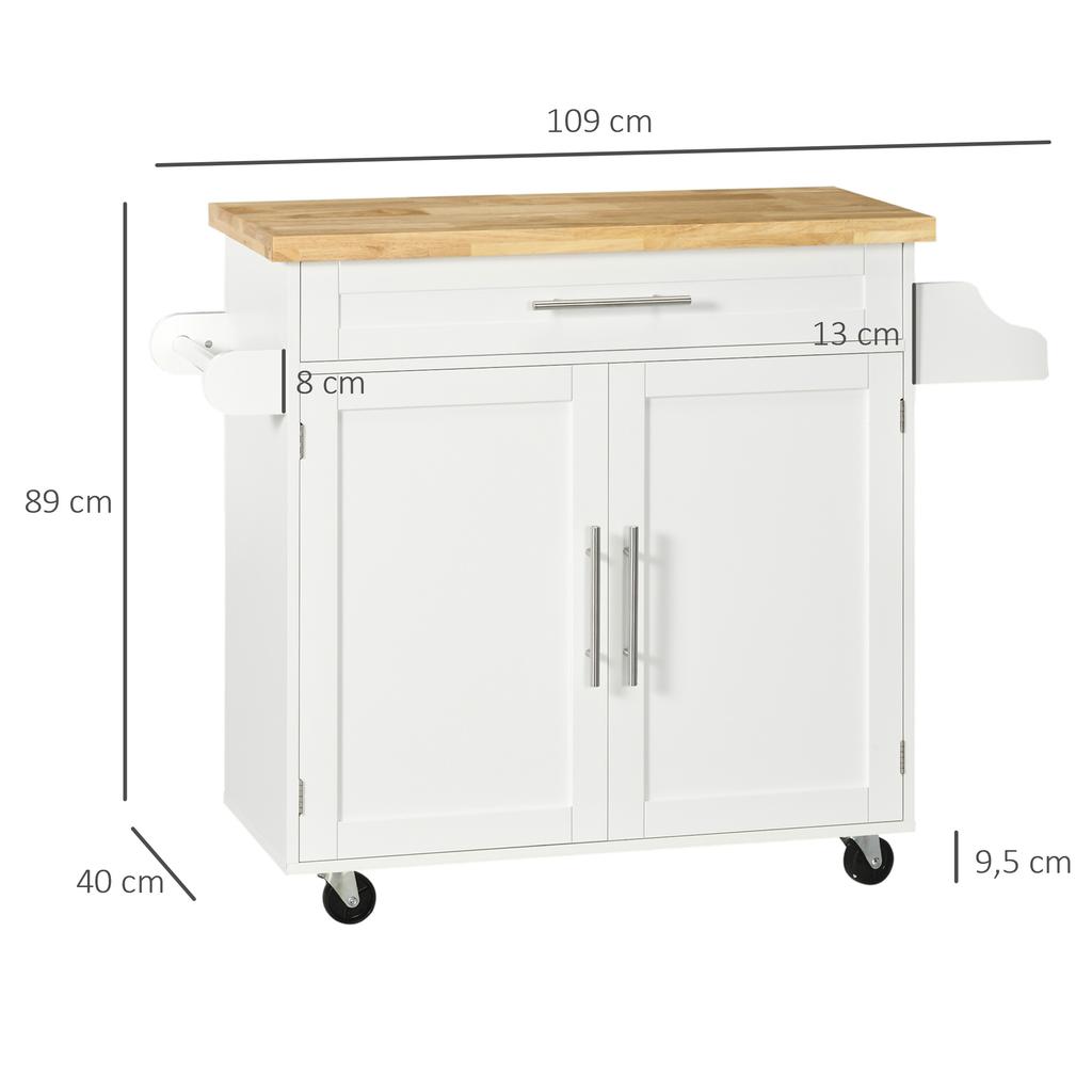 Kitchen Trolley Serving Cart Kitchen Island 1 Spice Rack 1 Towel Holder 109 Cm X 40 Cm X 89 Cm White