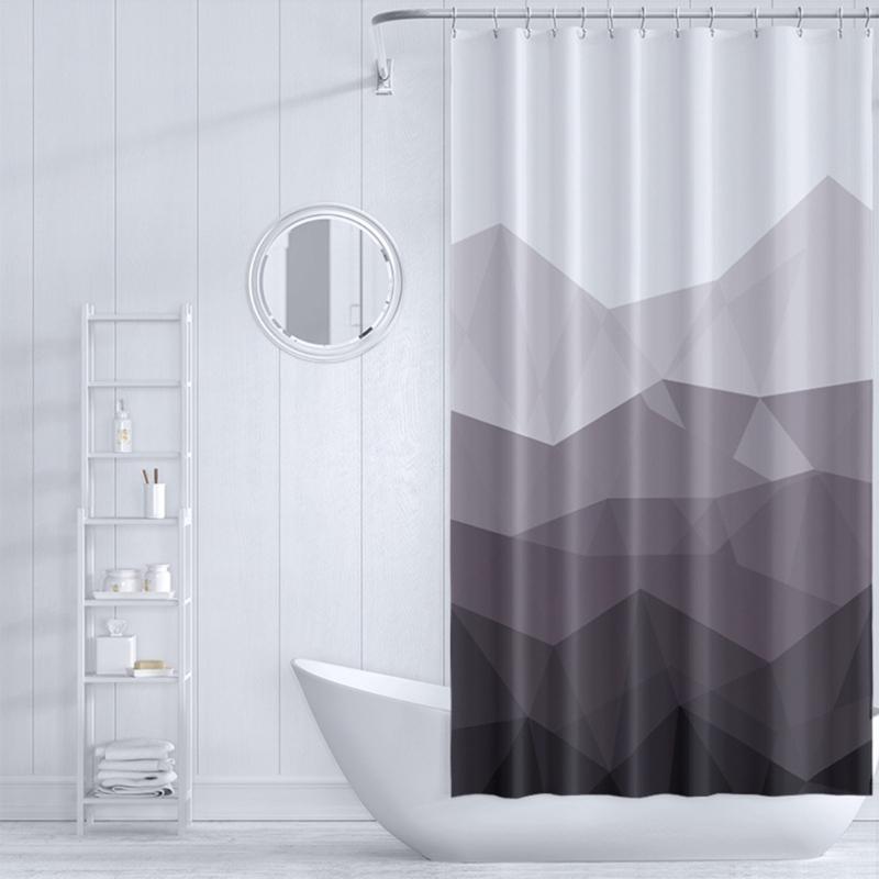 Quick Install Bathroom Curtain with 12pcs Hook Geometric Print Fabric Waterproof Shower Curtain 70.87x70.87Inches