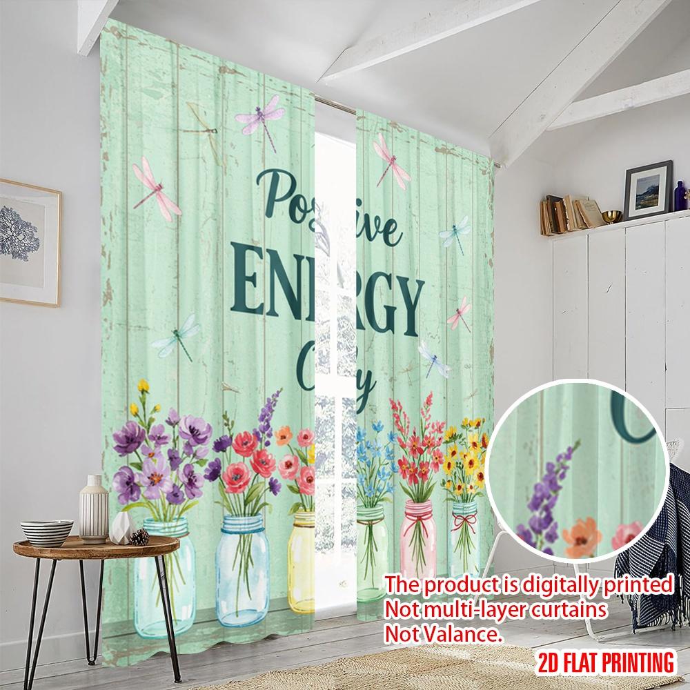 2pcs 2D Flat Printing Drapes Positive Energy Flowers Dragonflies Polyester Fabric Without Electricity Holiday Decorations for