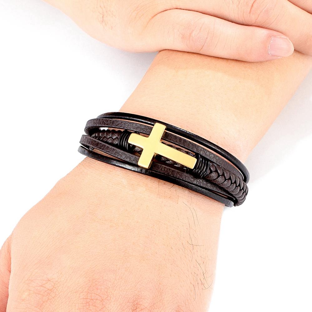 Punk Cross Design Leather Bracelet Classic Stainless Steel Men's Bangles Jewelry Luxury Multicolor Handsome Christmas Gifts