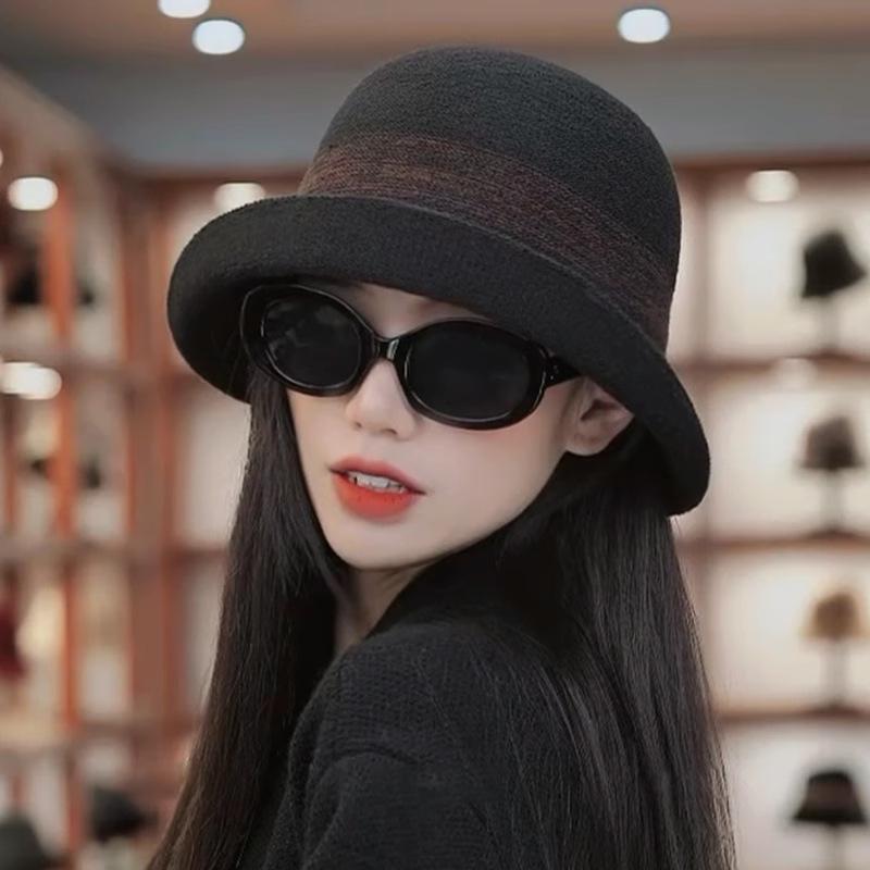 

Ретро гофрированная рыбацкая шляпа детская осень и зима британский темперамент котелок показывает маленькое лицо элегантная шерстяная шляпа-котелок тренд 54-58cm