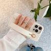 For iPhone 15 Pro Case with Card Slot Wristband Kickstand PU Leather+PET Phone Cover