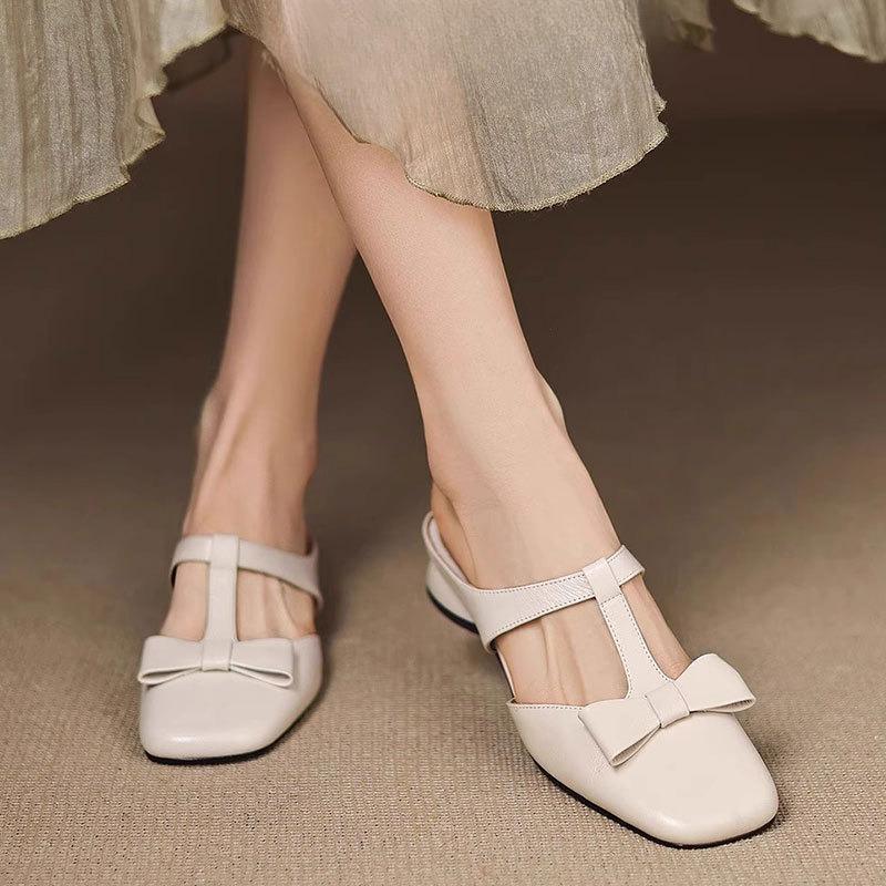 

Baotou Half Slippers New Style Sandals Thick-heeled and Low-heeled Shoes 35 бежевий