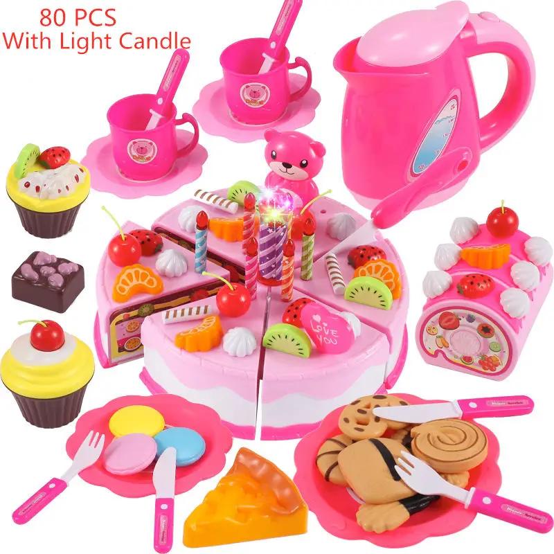 Non-Toxic Children Toy Food Cake Model Children Simulation Kitchen Coffee Pretend Play Tea Set Utensils Cut Kids Play House Birthday Cake Toys
