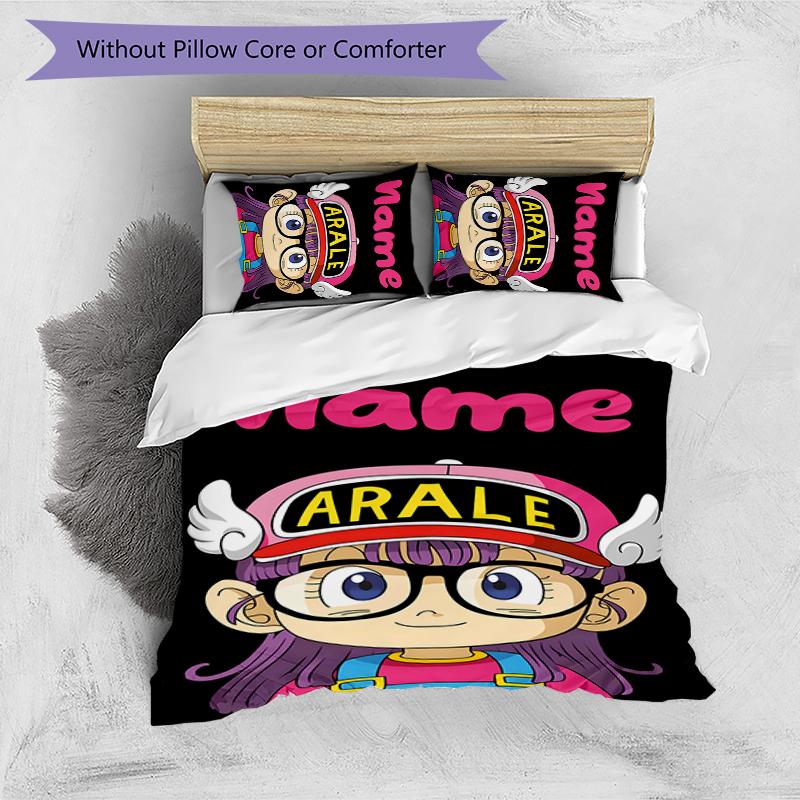 3pcs Custom Name Arale Norimaki Bedding Set Duvet Cover Closure Includes 1 Duvet Cover & 2 Pillowcases for All Seasons Bedroom Decor