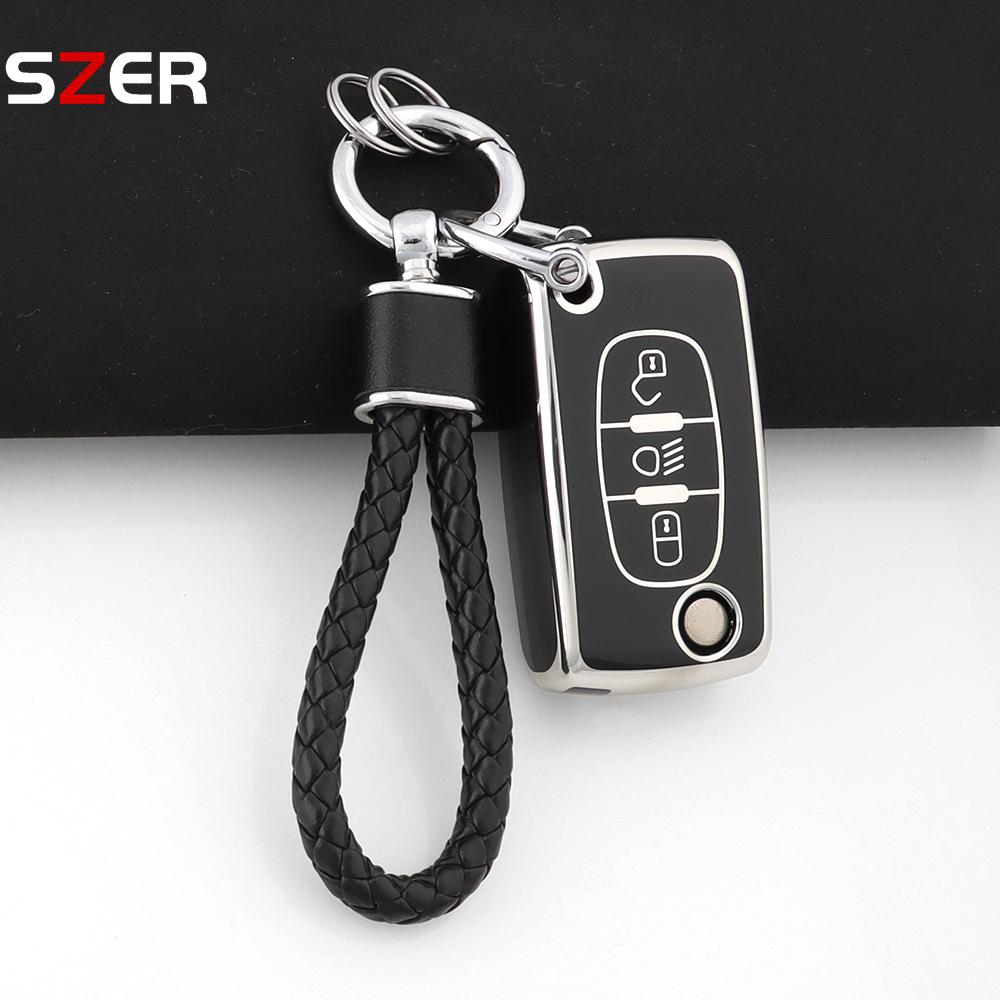 New Pink Tpu Car Key Case Cover Keychain Fob Shell For Citroen C2 C3 C4 C5 C6 Xsara Berlingo For Peugeot 207 307 308 407 607 807