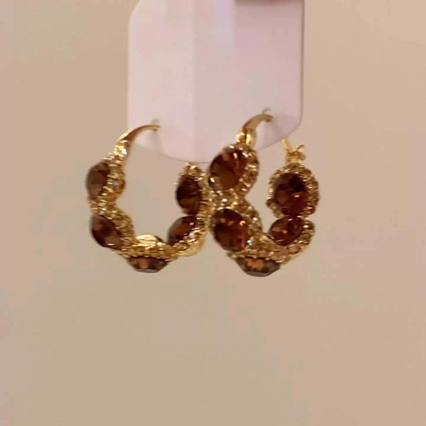 

Retro Maillard Shiny Rhinestones Round Earrings for Women Ladies Autumn and Winter Style Versatile Earrings Party Jewelry Gifts