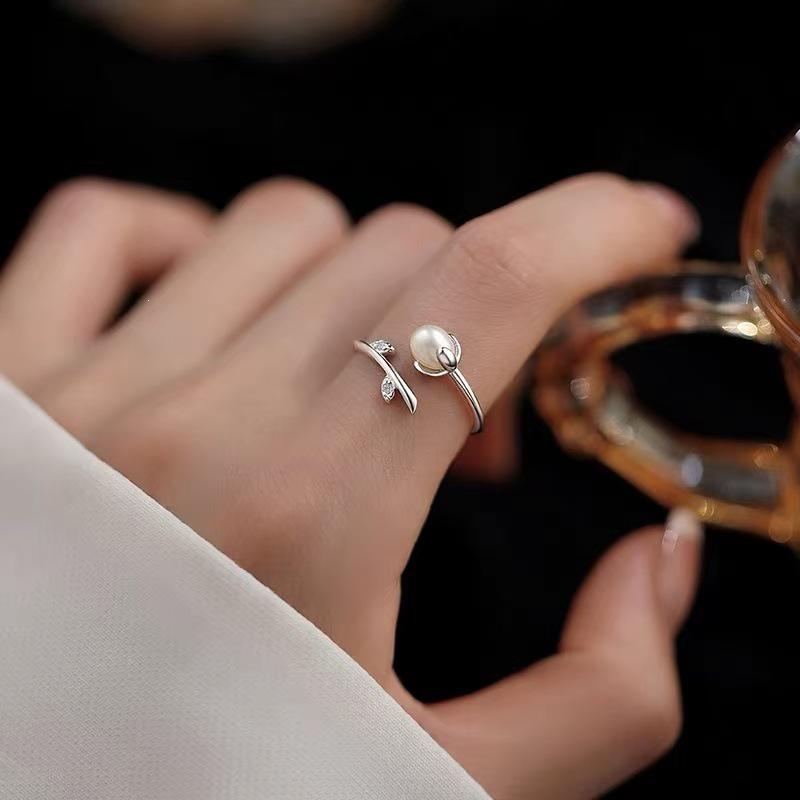 925 Sterling Silver Natural Pearl Women's Open Ring - Light Luxury High-End Design