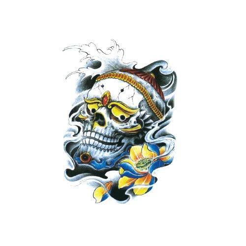 Ukiyo-E Painted Skull Prajna Tattoo Sticker Wake-Up Meaning Flower Arm Half Arm Water Transfer Waterproof Tattoo Sticker