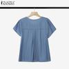 ZANZEA Women Casual Round Neck Summer Short Sleeve T-Shirts