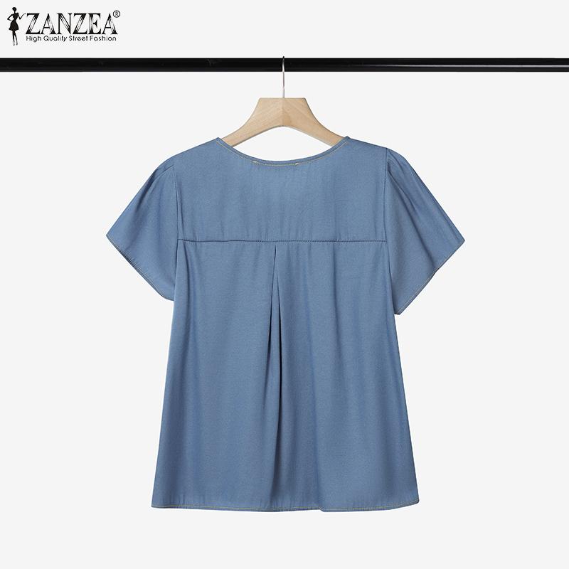 ZANZEA Women Casual Round Neck Summer Short Sleeve T-Shirts