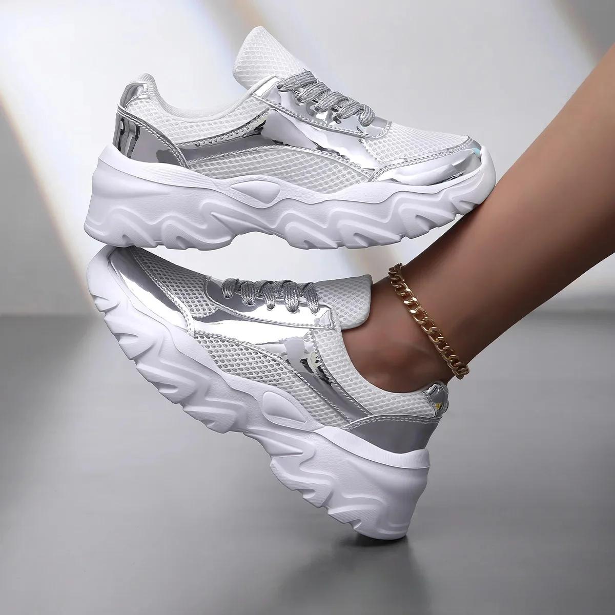 

Женская универсальная обувь для ходьбы на открытом воздухе Легкая полиуретановая стелька Синтетическая улучшенная плоская подошва Da Zapatillas De Mujer 36 серебряный