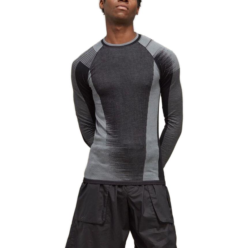 Y-3 Striped Slim Fit Long Sleeve T-Shirt Men Tops Black Gray HY5874