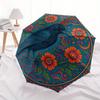 Bunter Floraler Rabe Kunst Druck: Lebendiger Naturdesign-Schirm, Tragbarer 3-fach Kompakt-Schirm für Damen & Herren R140