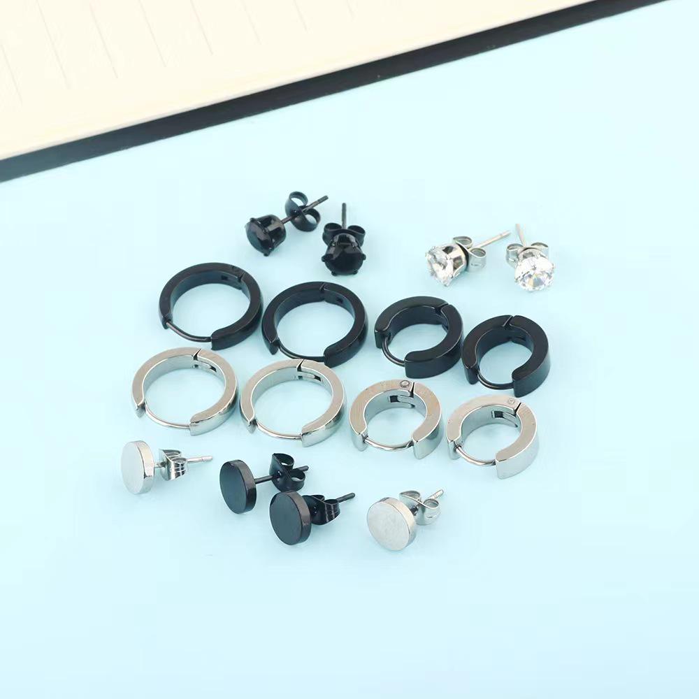 Stainless Steel Hip Hop Men's Fashion Stud Earrings Set - Unique Cross-border Style