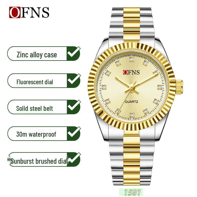 OFNS Classic Women s High-End Casual Luxury Quartz Wristwatch, Roman Numeral, Stud Design, Business-Commuting, Waterproof.