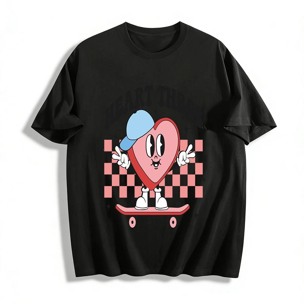 Retro Skate Heart Throb Graphic Casual Top Pure cotton T-shirt XXS