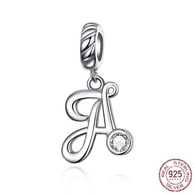 Bransoletka Charm 925 Srebrna Litera A-Z Litera Charm Koraliki z imieniem dla kobiet DIY Wisiorek Tworzenie biżuterii