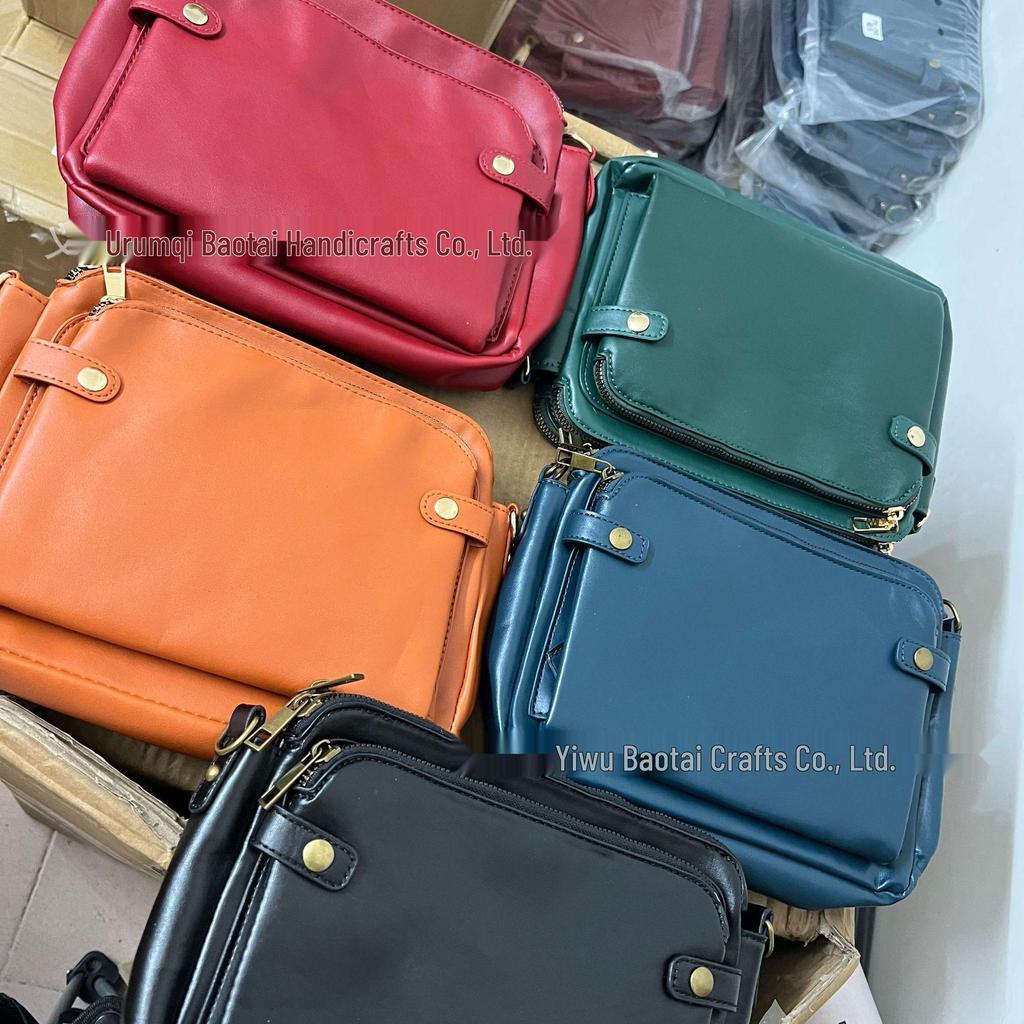 Three-Layer Leather Crossbody Clutch Bag
